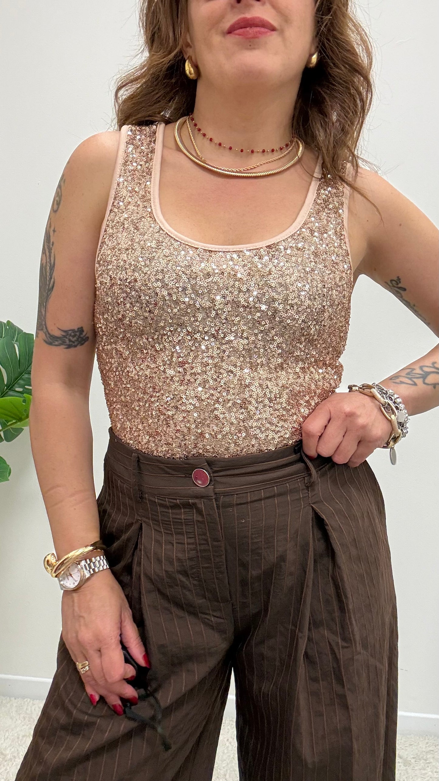 Canotta in Paillettes rosa Susy Mix