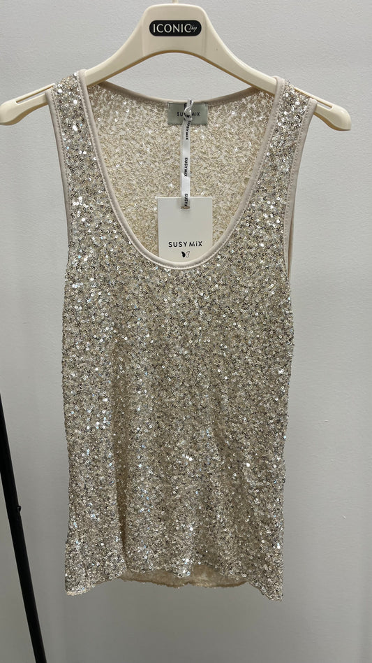 Canotta in Paillettes Argento Susy Mix