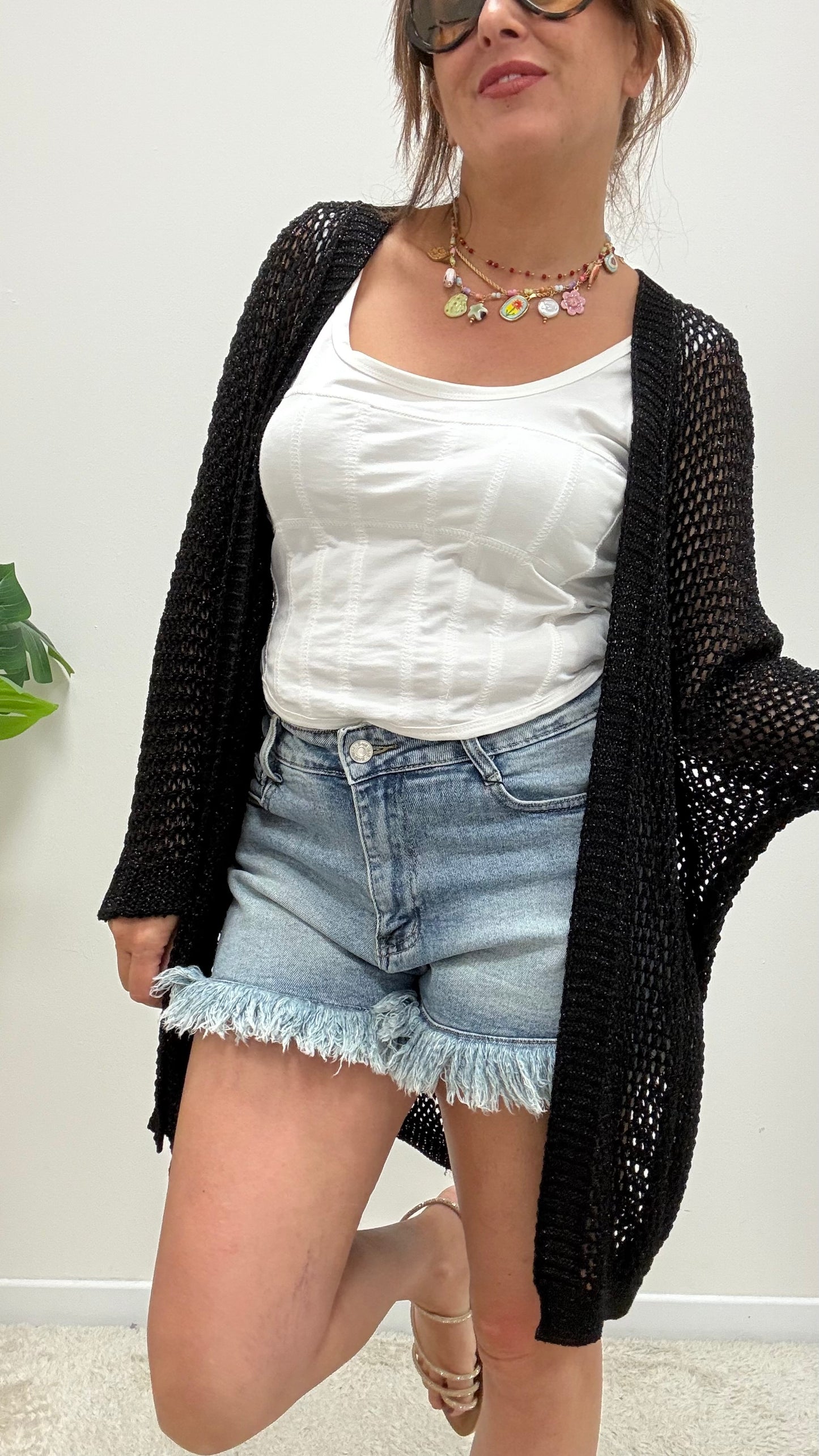 Cardigan coprispalle traforato nero Extasy