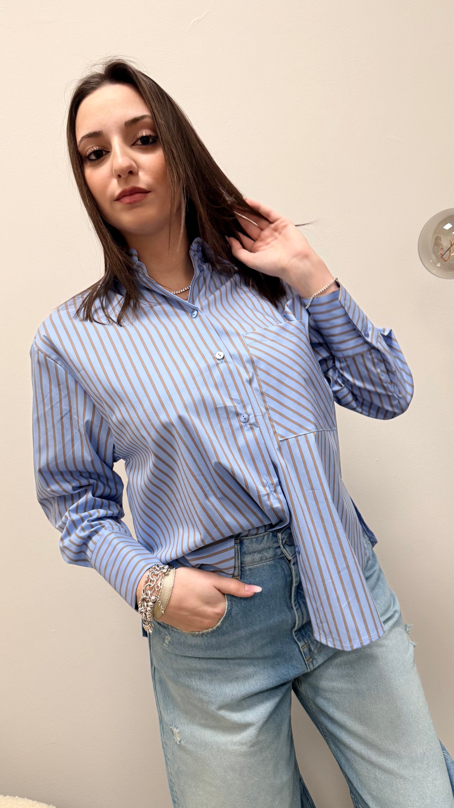Camicia Righe azzurro e tortora Haveone