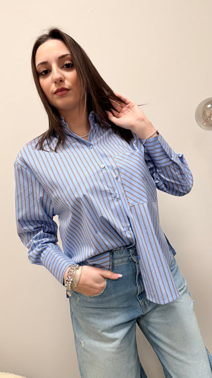 Camicia Righe azzurro e tortora Haveone