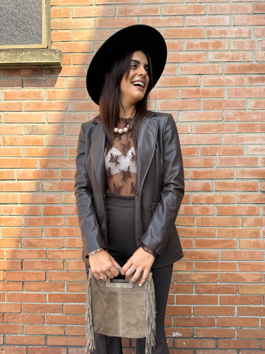 Susy Mix Giacca in Ecopelle sfiancata  Moro