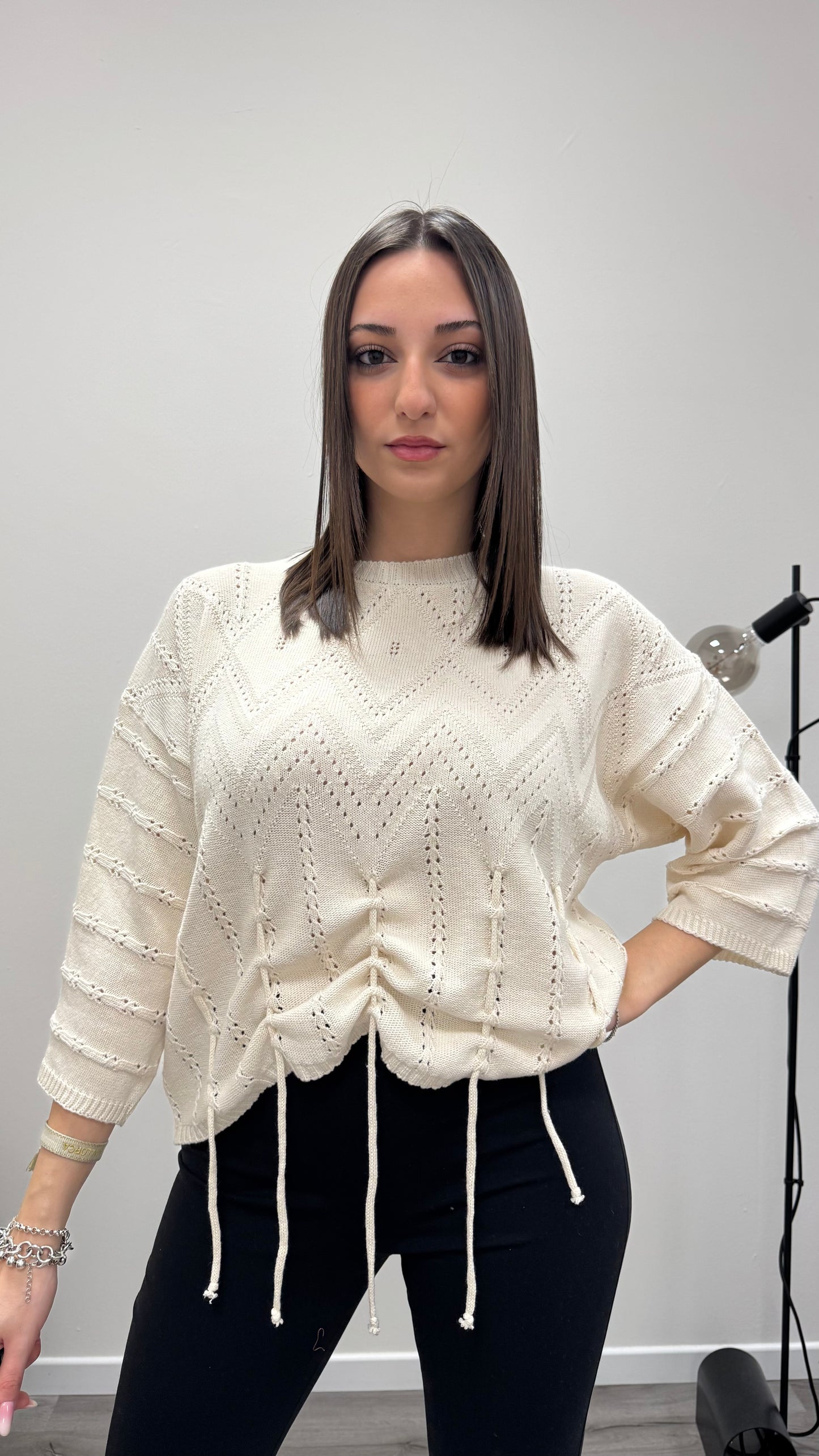 Maglia paricollo con coulisse regolabile e manica kimono Haveone