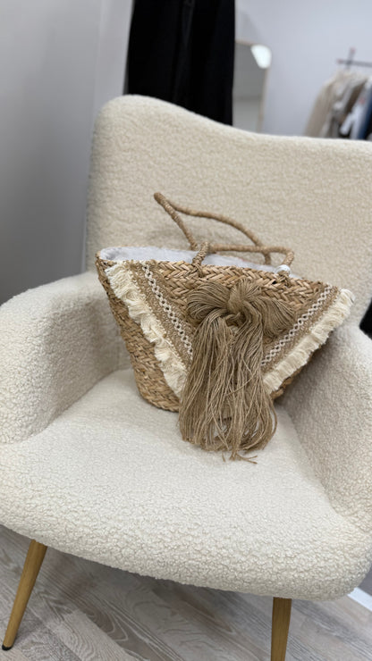 Borsa mare in rafia con fiocco Memoire