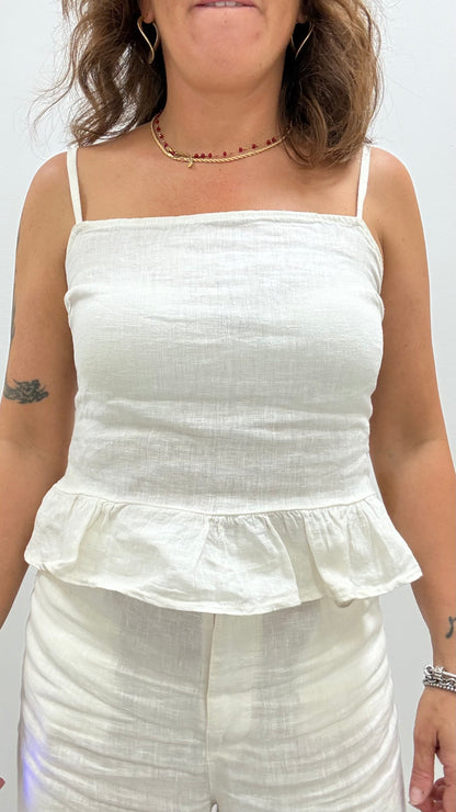 Top lino con balza  Susy Mix burro