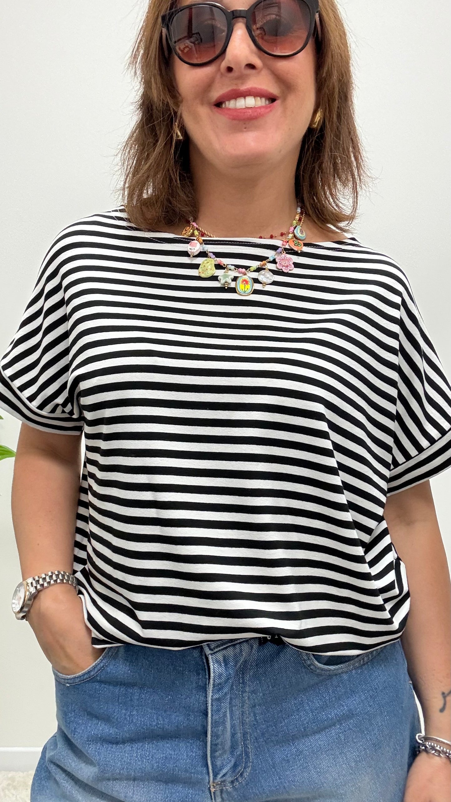 T-shirt kimono righe Susy Mix nero