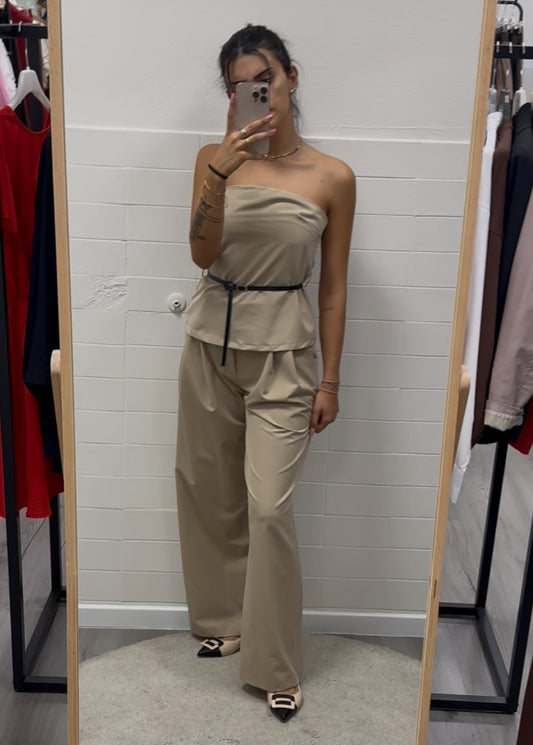 My D Completo Tortora con Top e Pantalone Palazzo