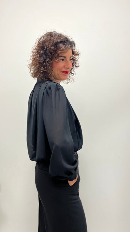 Camicia crop con spalline arricciate Extasy nero