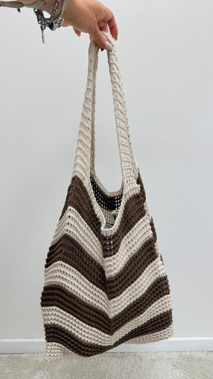 Borsa tricot riga moro e tortora Memoire