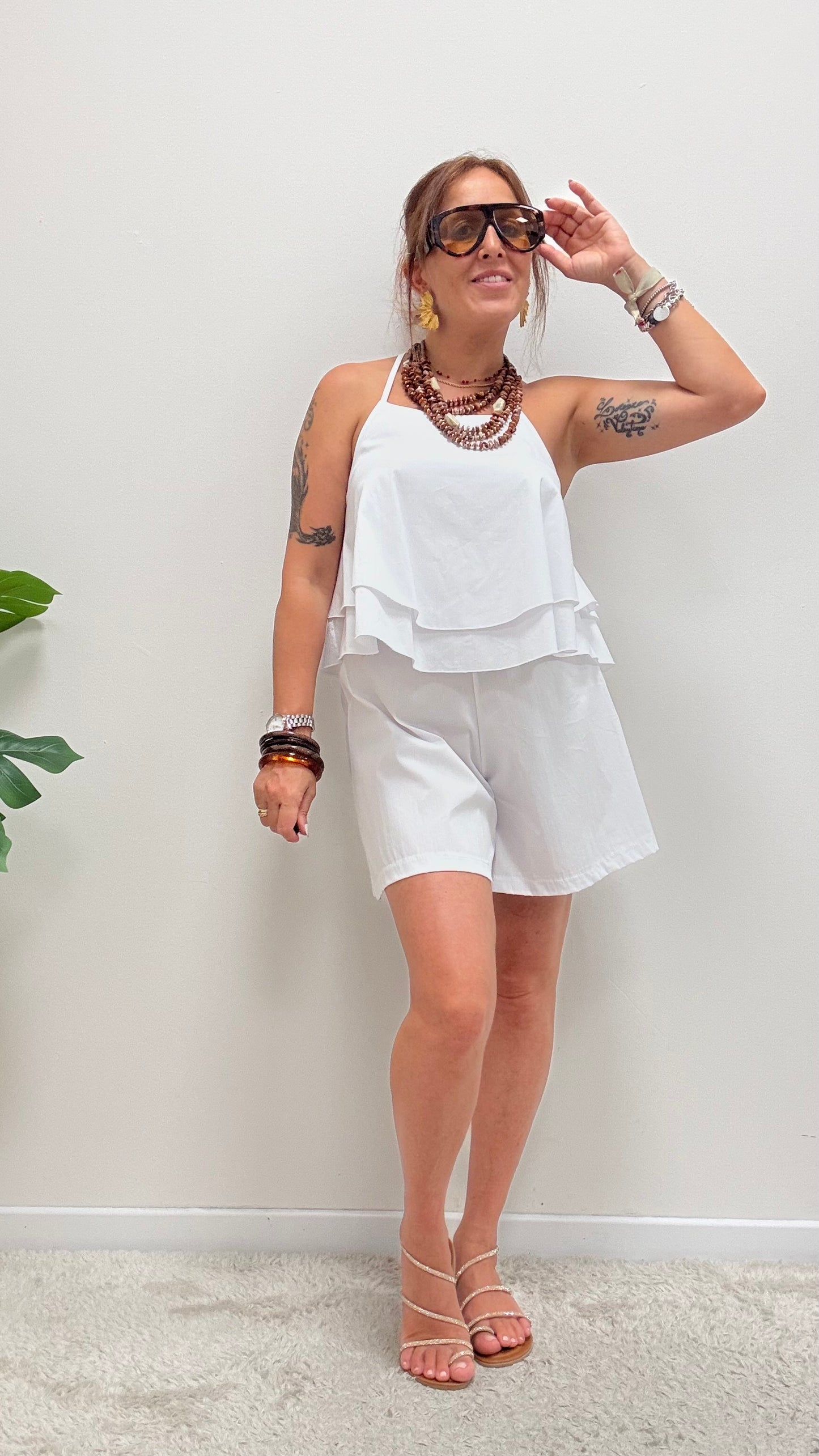 Top farfalla svasato cotone My-d bianco