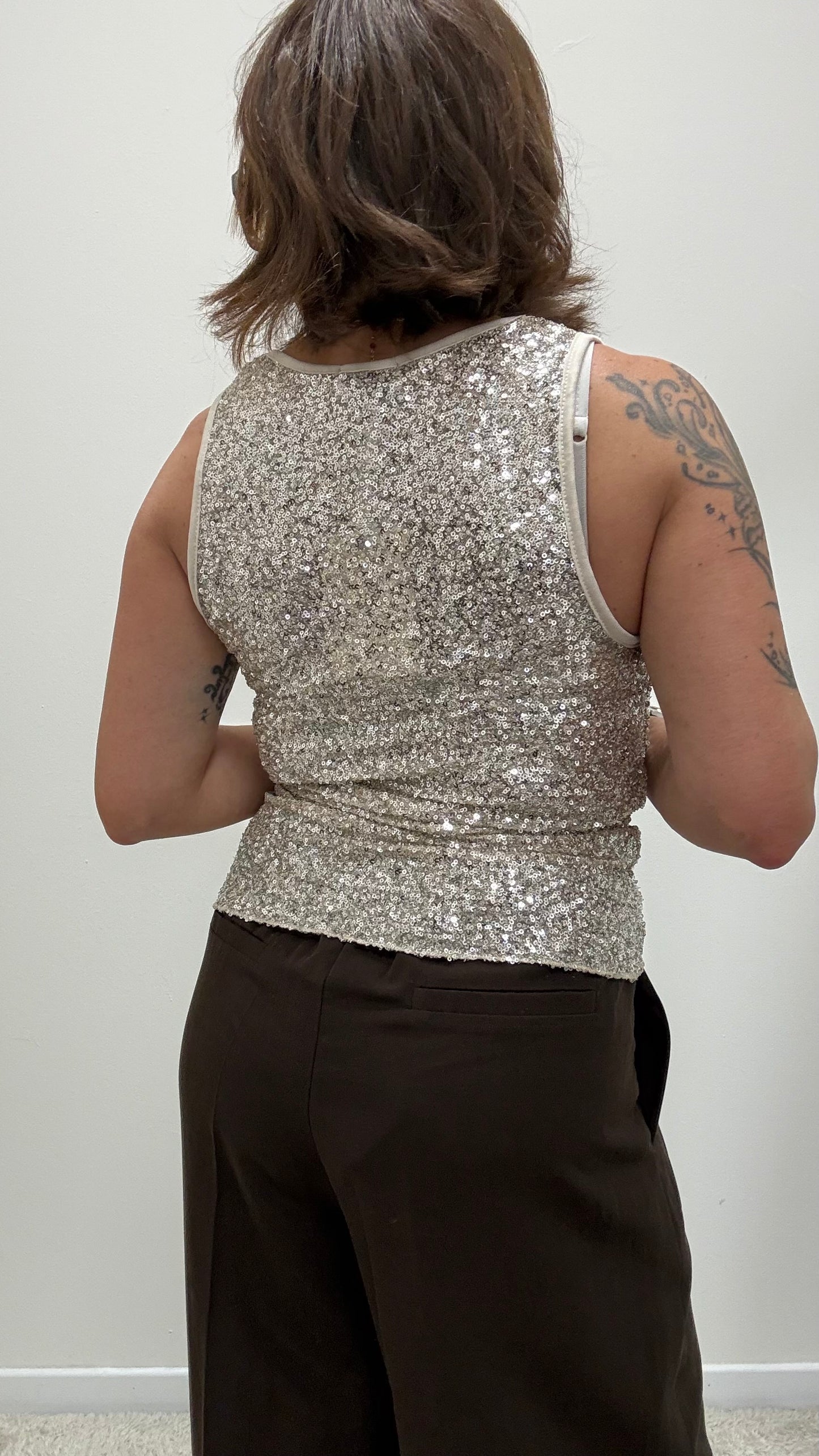 Canotta in Paillettes tortora Susy Mix