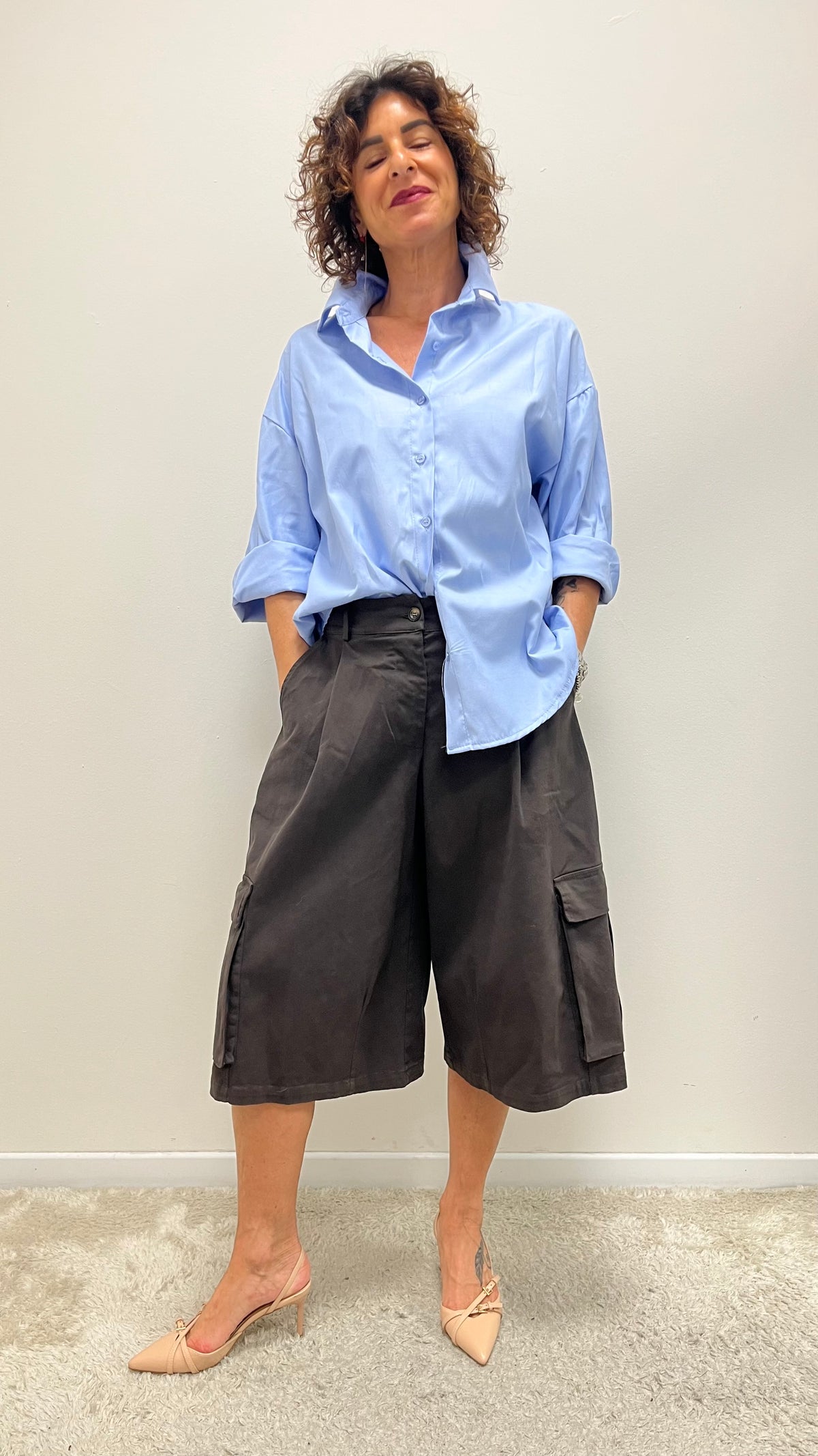 Camicia donna over in tessuto Oxford azzurro cielo My-d