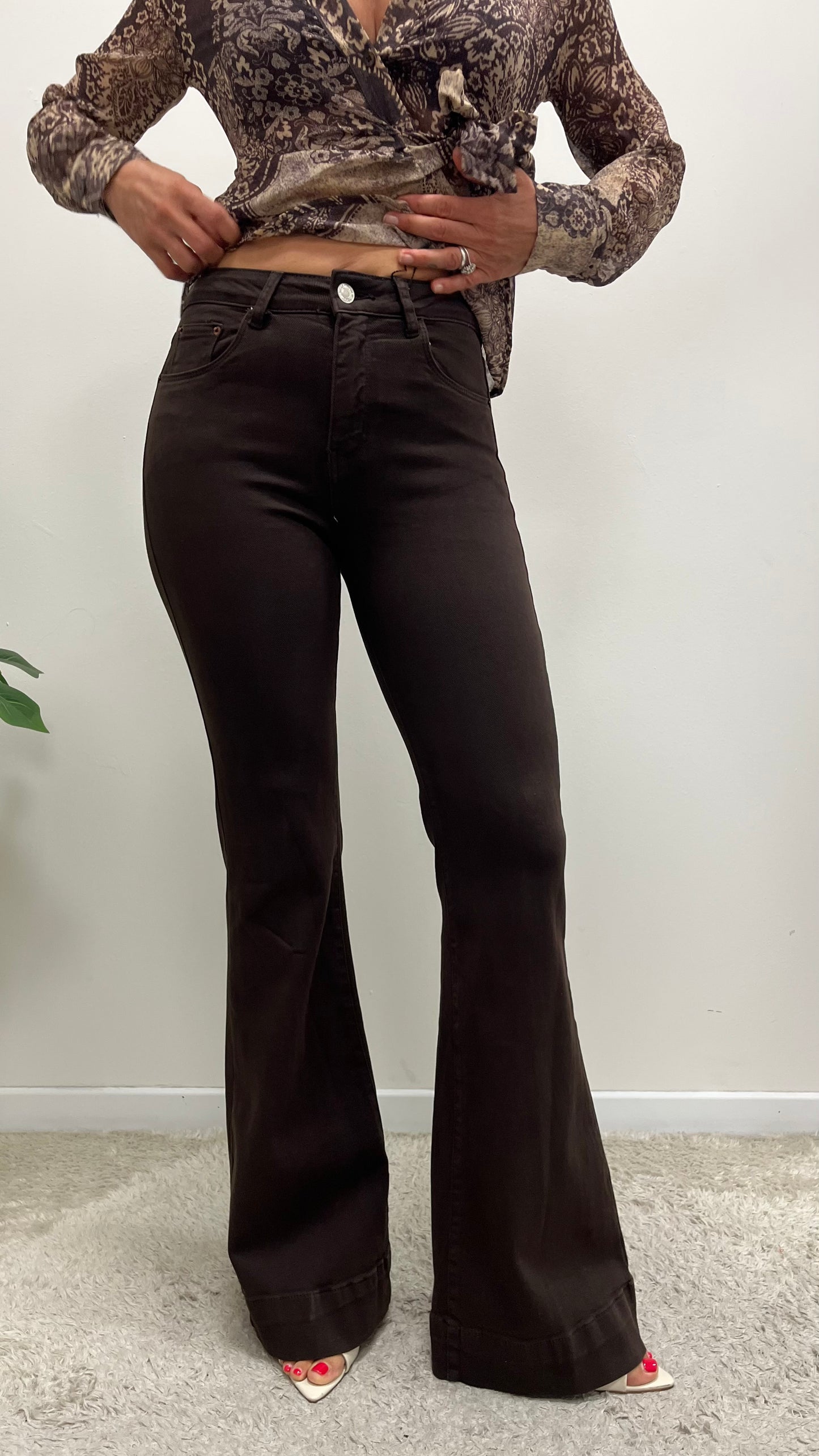 Pantaloni zampa cotone moro Extasy