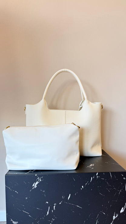 Borsa con pochette in ecopelle latte Memoire