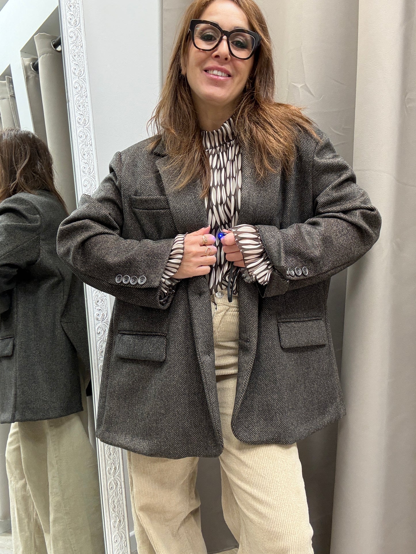 Giacca cappotto over spigata moro con spacchetti