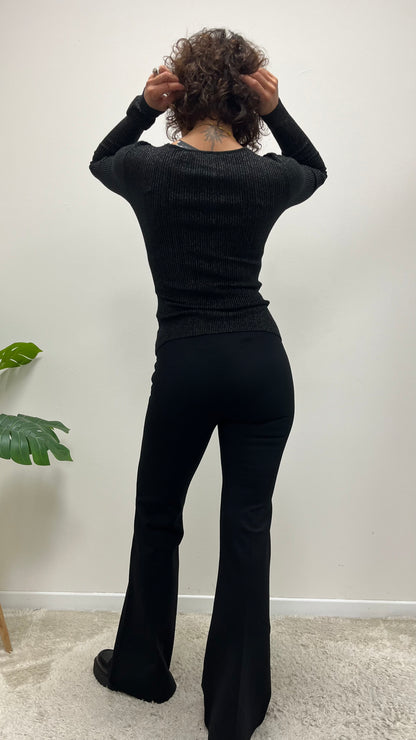 Pantalone a zampa in punto milano Extasy nero