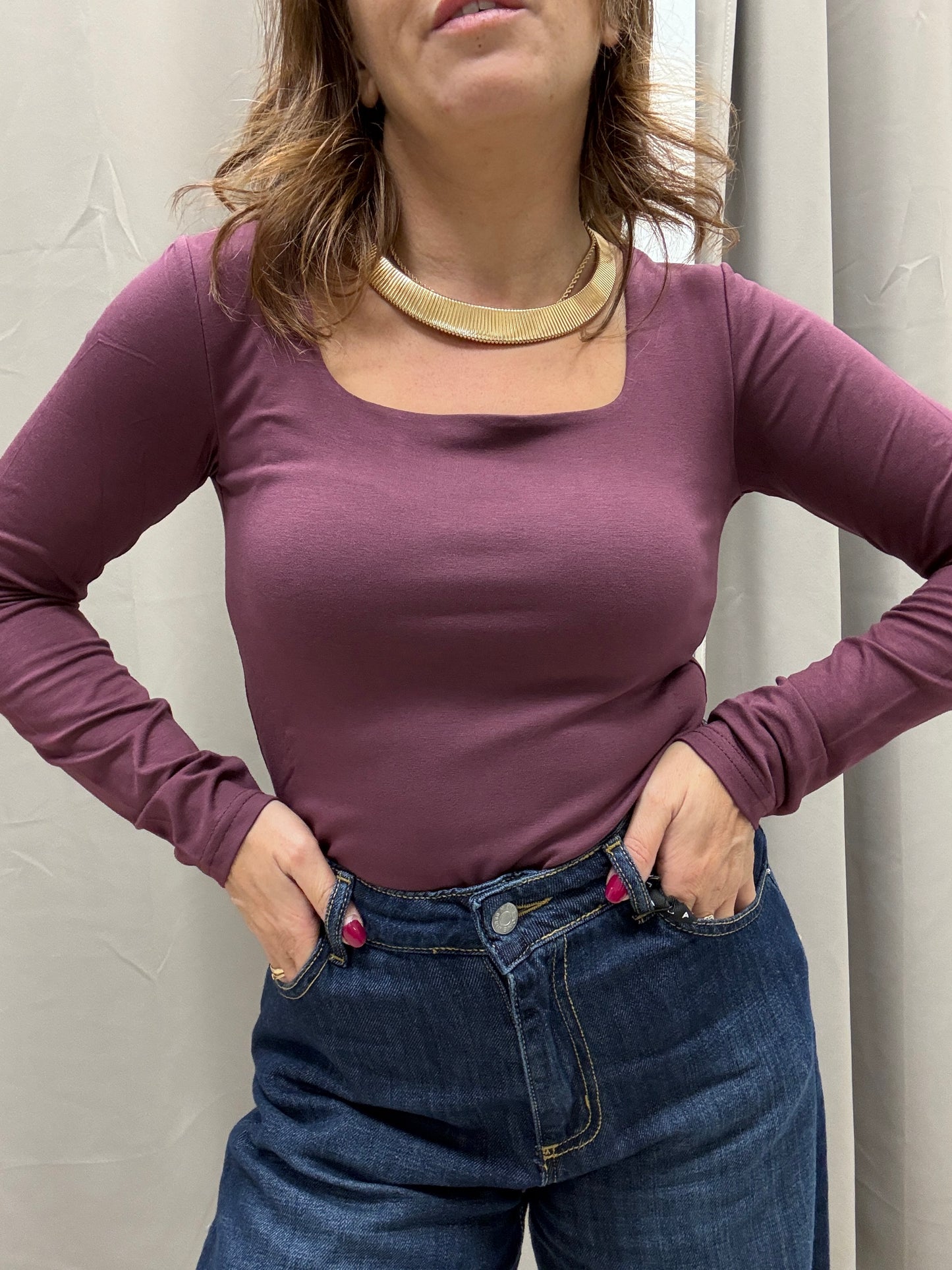 Maglia scollo quadro vino Susy Mix