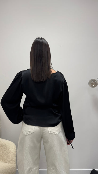 Blusa raso viscosa 100% scollo a V Haveone nero