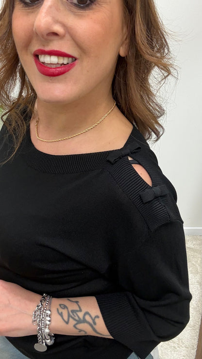 Maglia con Cut Out e Fiocchi Extasy Nera