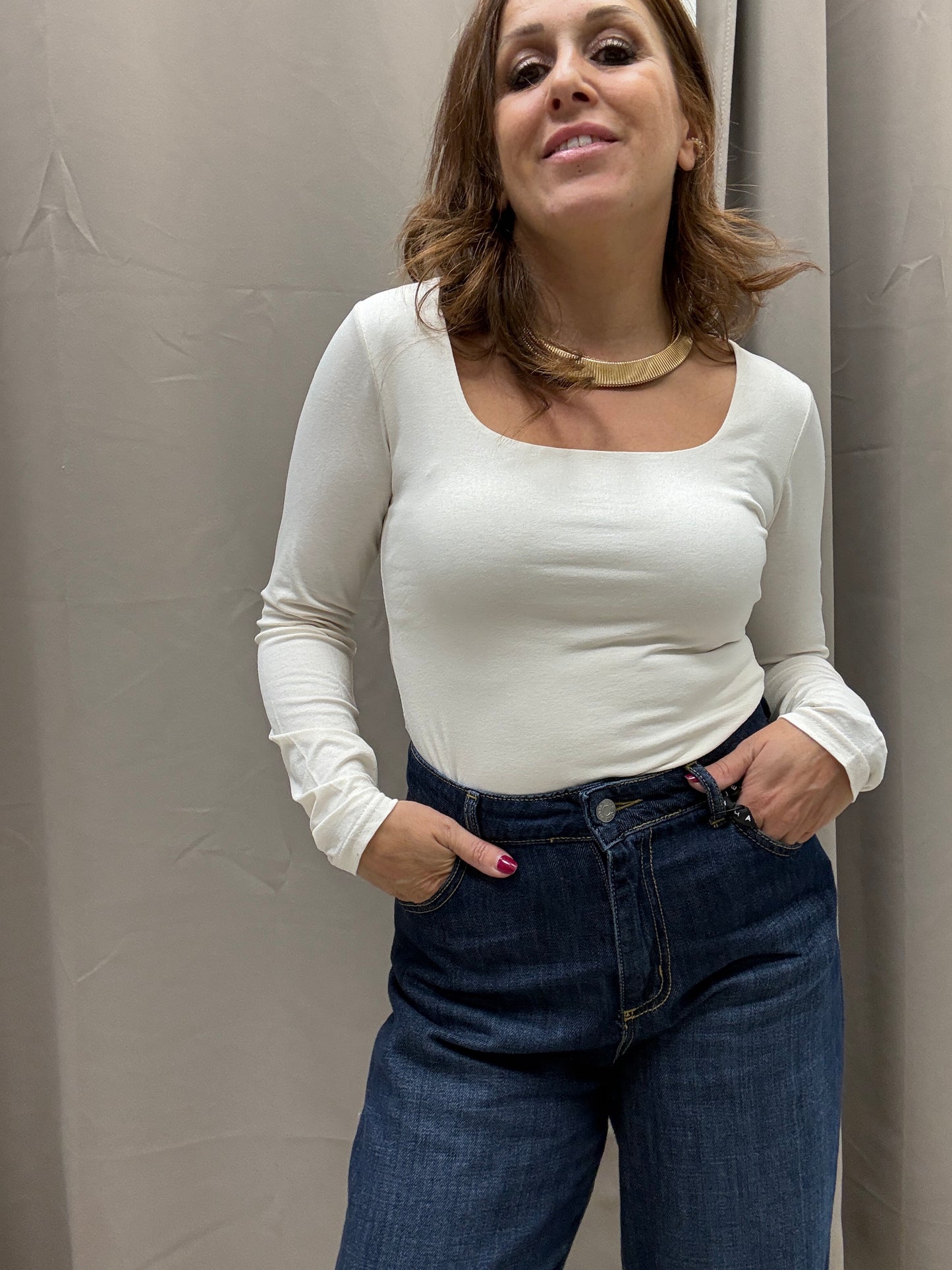 Maglia scollo quadro burro Susy Mix