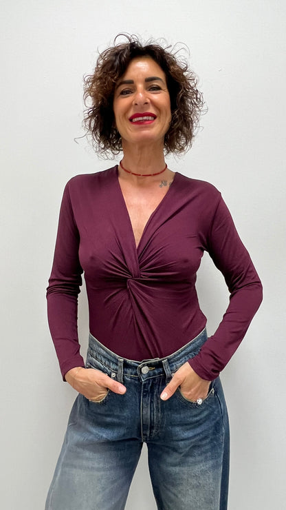 Maglia in viscosa con nodo Susy Mix bordeaux