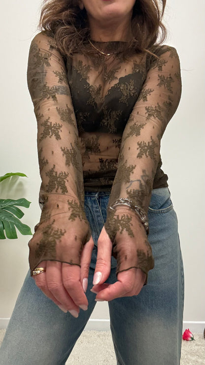 Maglia pizzo con guantino Susy Mix moro