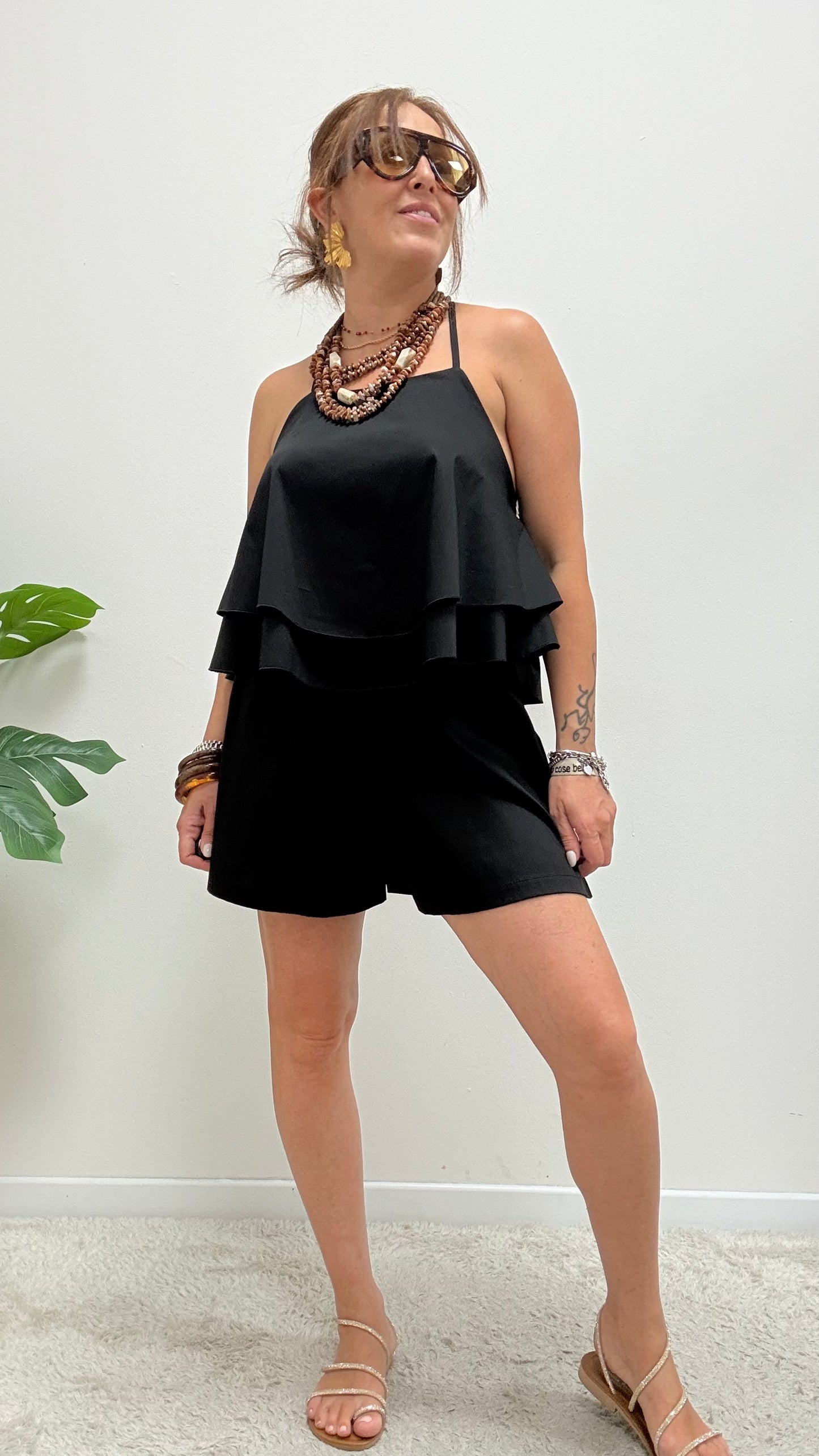 Top farfalla svasato cotone My-d nero