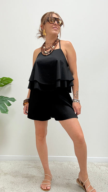 Top farfalla svasato cotone My-d nero