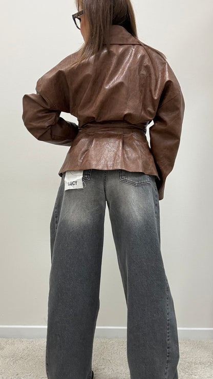 Giacca corsetto ecopelle martellata avvitata Haveone