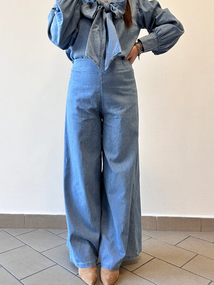 Pantaloni palazzo in Chambray Haveone