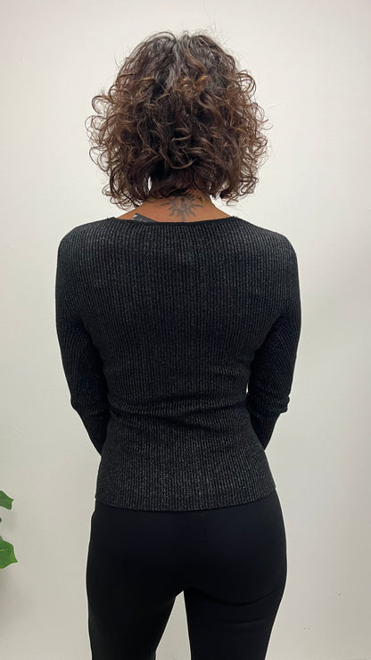 Maglia incrociata Lurex Extasy nero