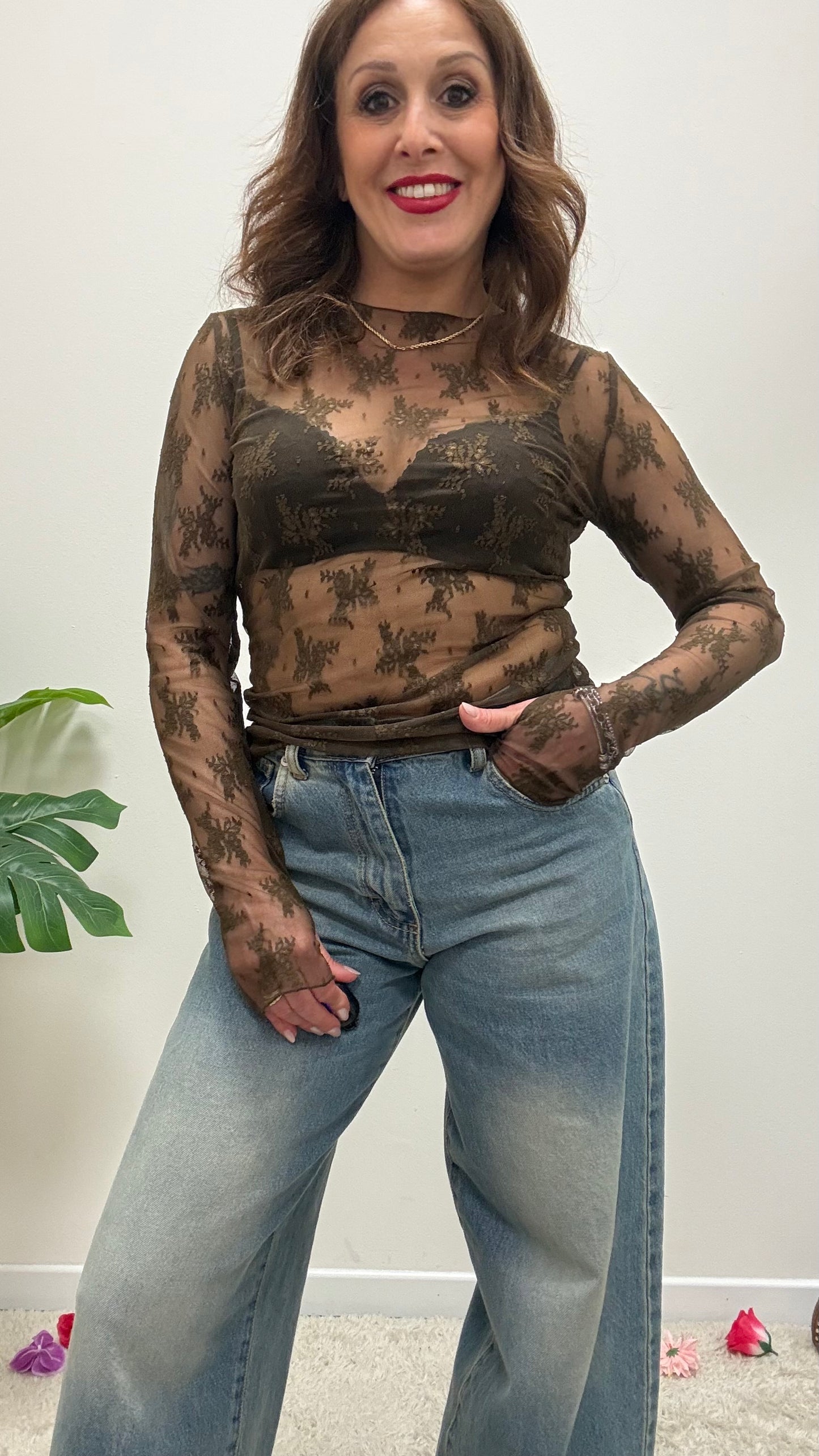 Maglia pizzo con guantino Susy Mix moro