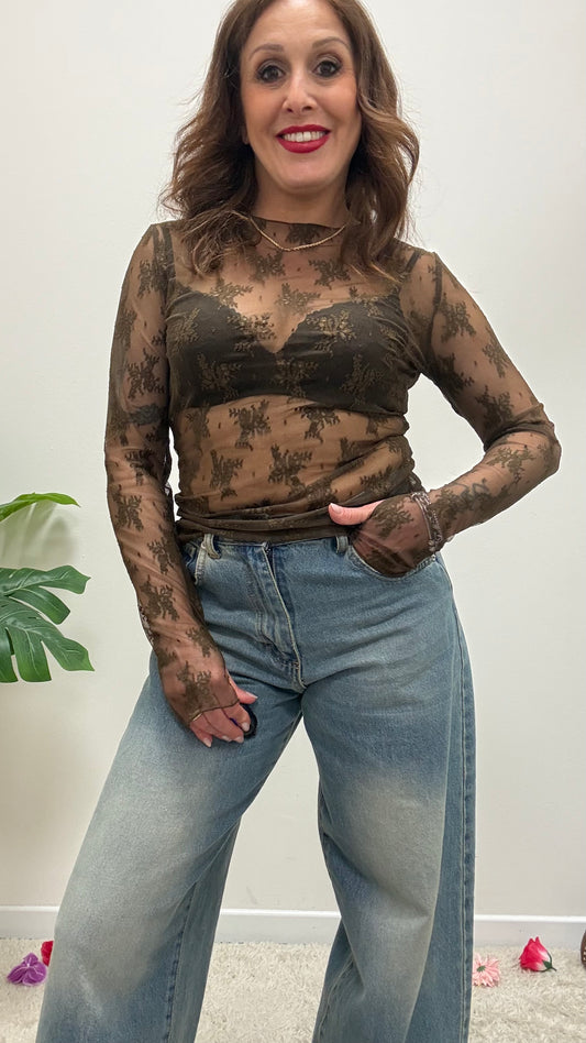 Maglia pizzo con guantino Susy Mix moro