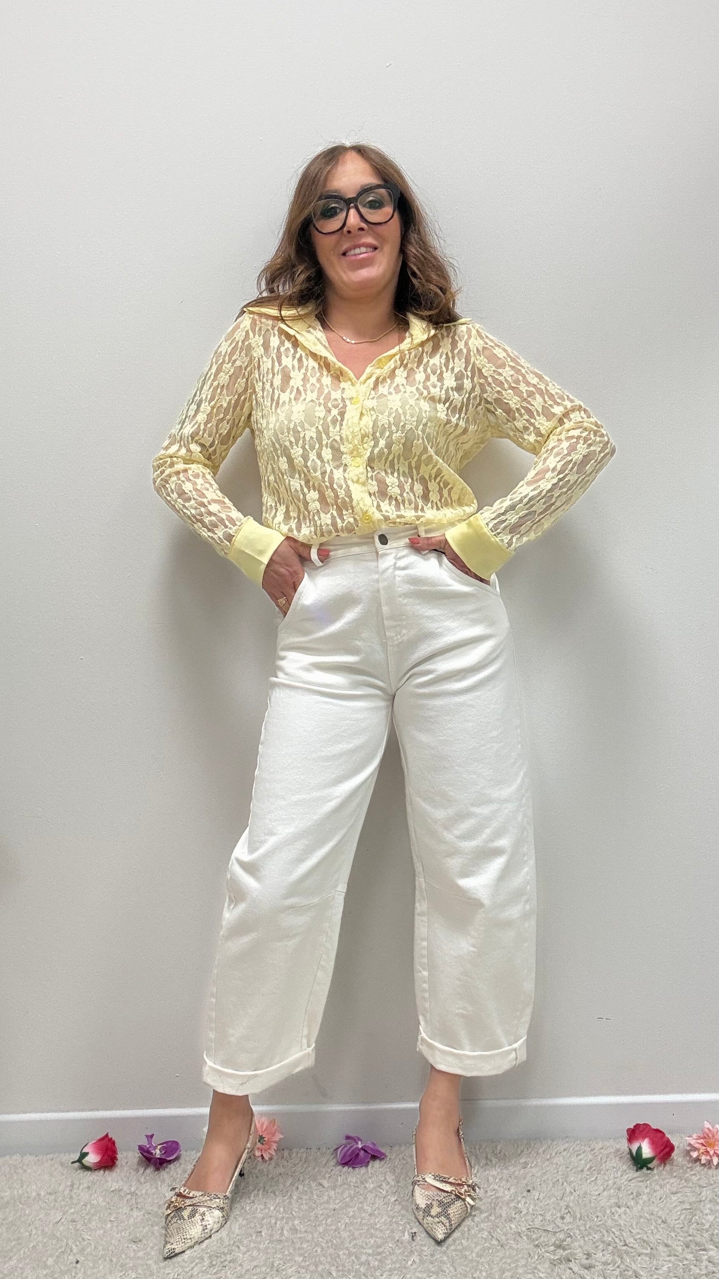 Camicia pizzo e raso Extasy giallo