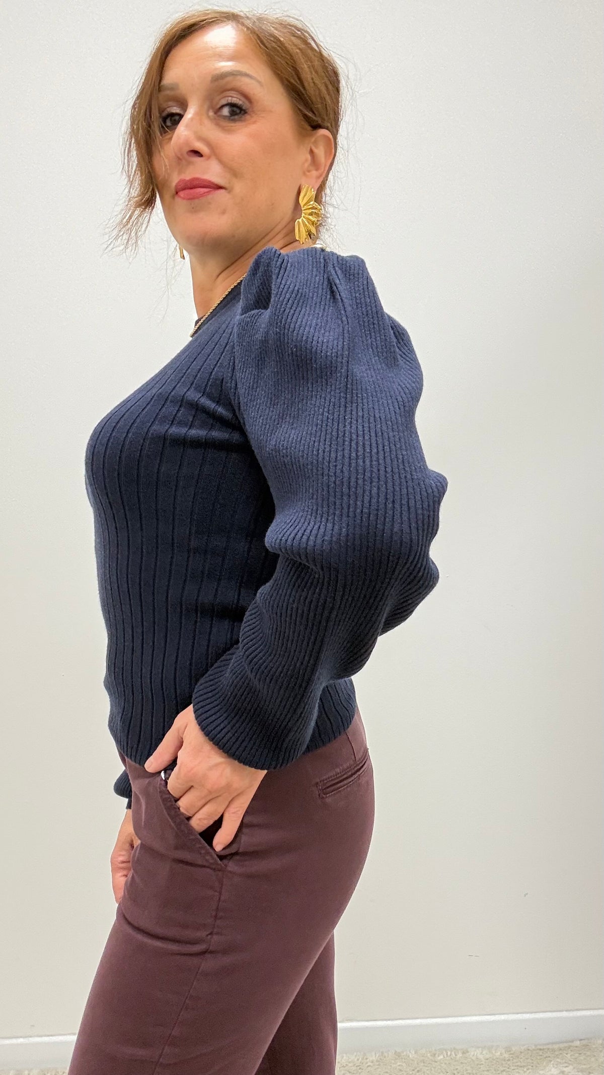 Maglia girocollo bottoni gioiello Extasy blu navy