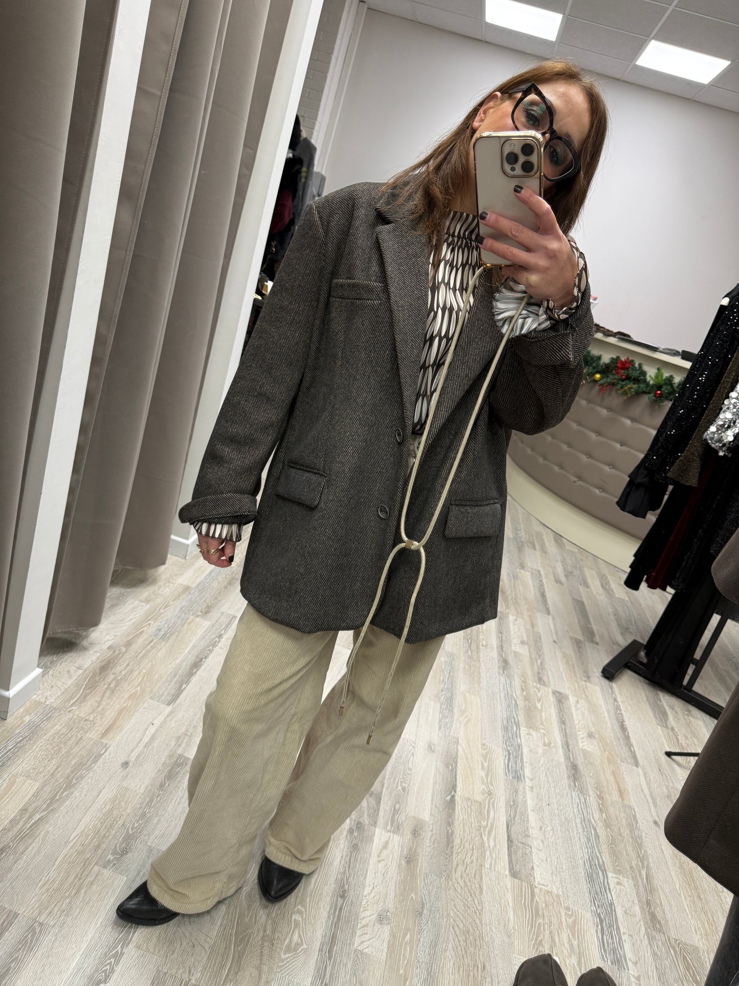 Giacca cappotto over spigata moro con spacchetti