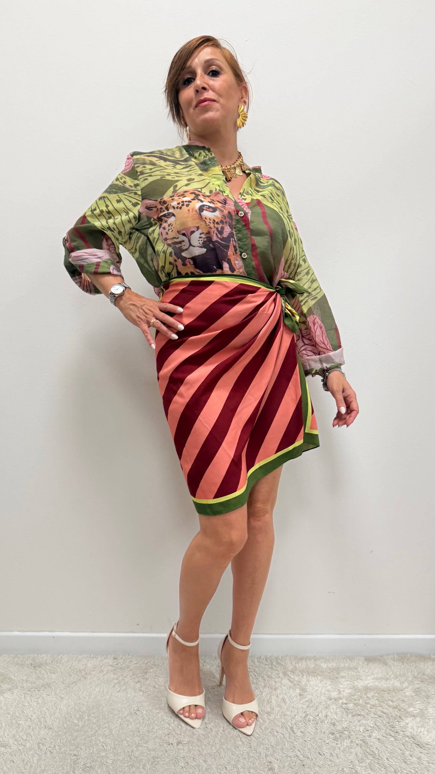 Gonna Pareo Corta jungle righe rosa e fucsia HaveOne Art.GVS-Q271