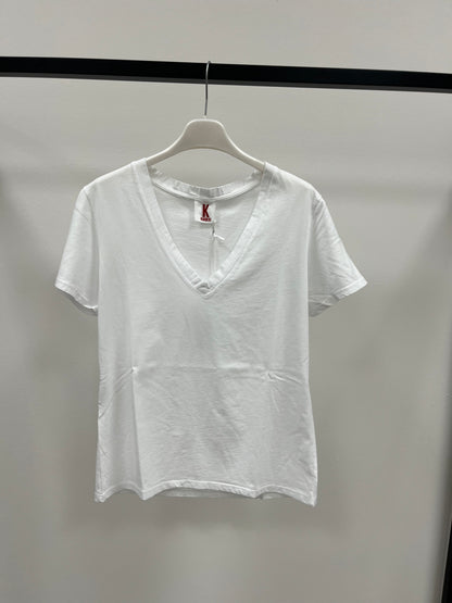Kontatto T-Shirt in Cotone Scollo a V Bianca
