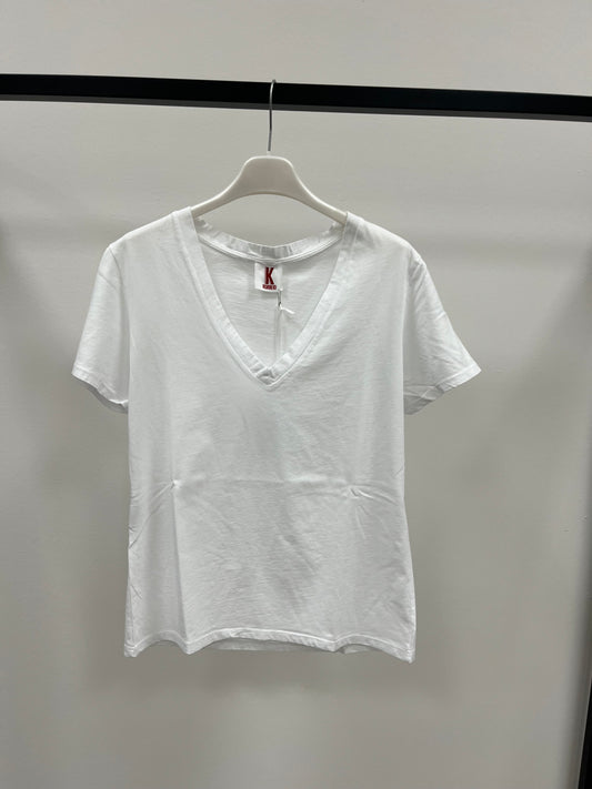 Kontatto T-Shirt in Cotone Scollo a V Bianca