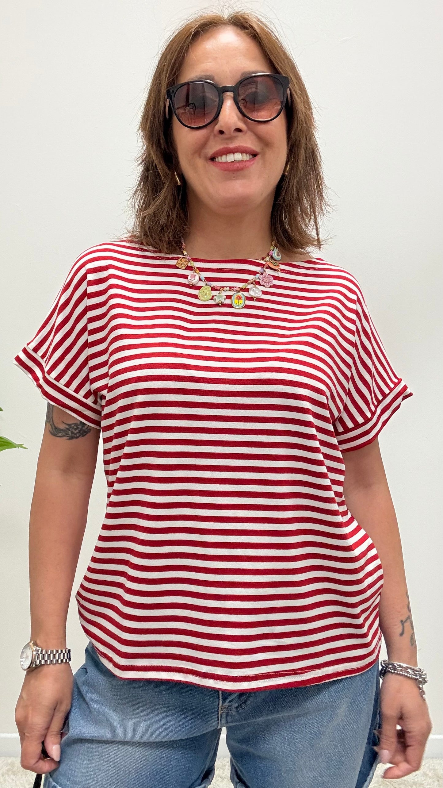 T-shirt kimono righe Susy Mix rosso