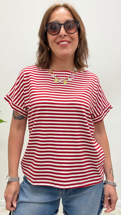 T-shirt kimono righe Susy Mix rosso