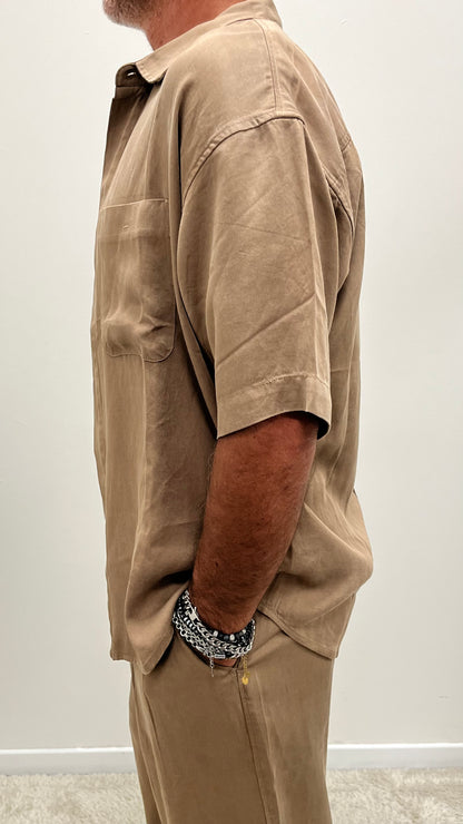 Camicia Over Manica Corta Camel Double Label