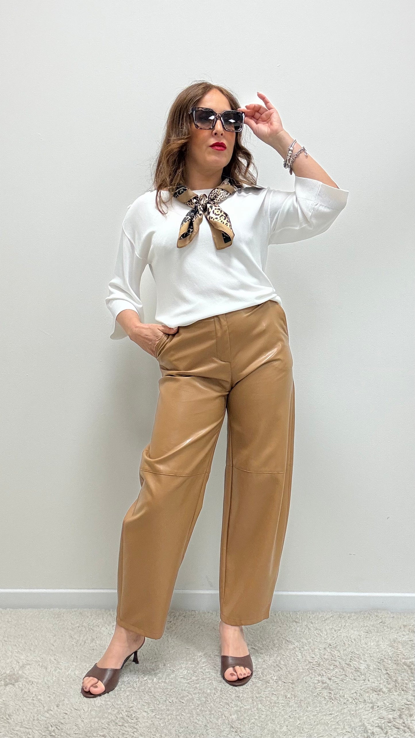 Pantaloni ovetto ecopelle cammello Imperial