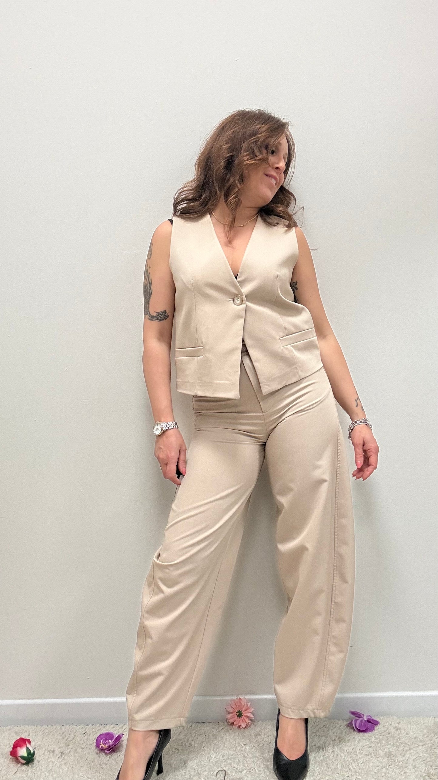 Completo gilet+pantaloni Haveone beige