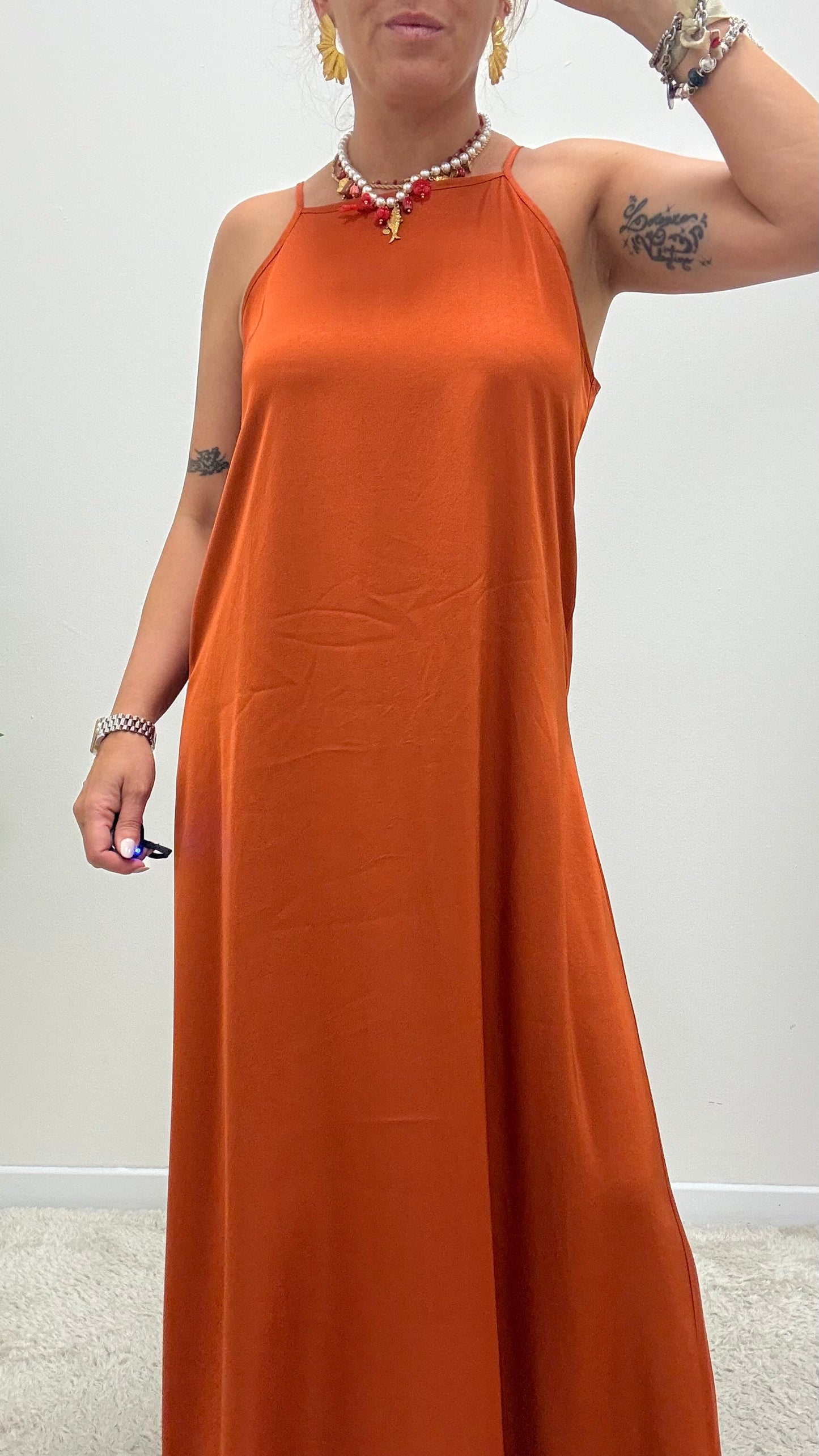 Abito raso scollo dietro papaya Haveone