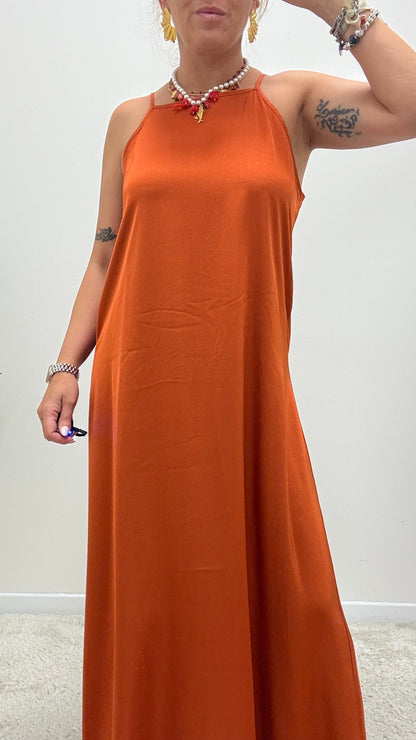 Abito raso scollo dietro papaya Haveone