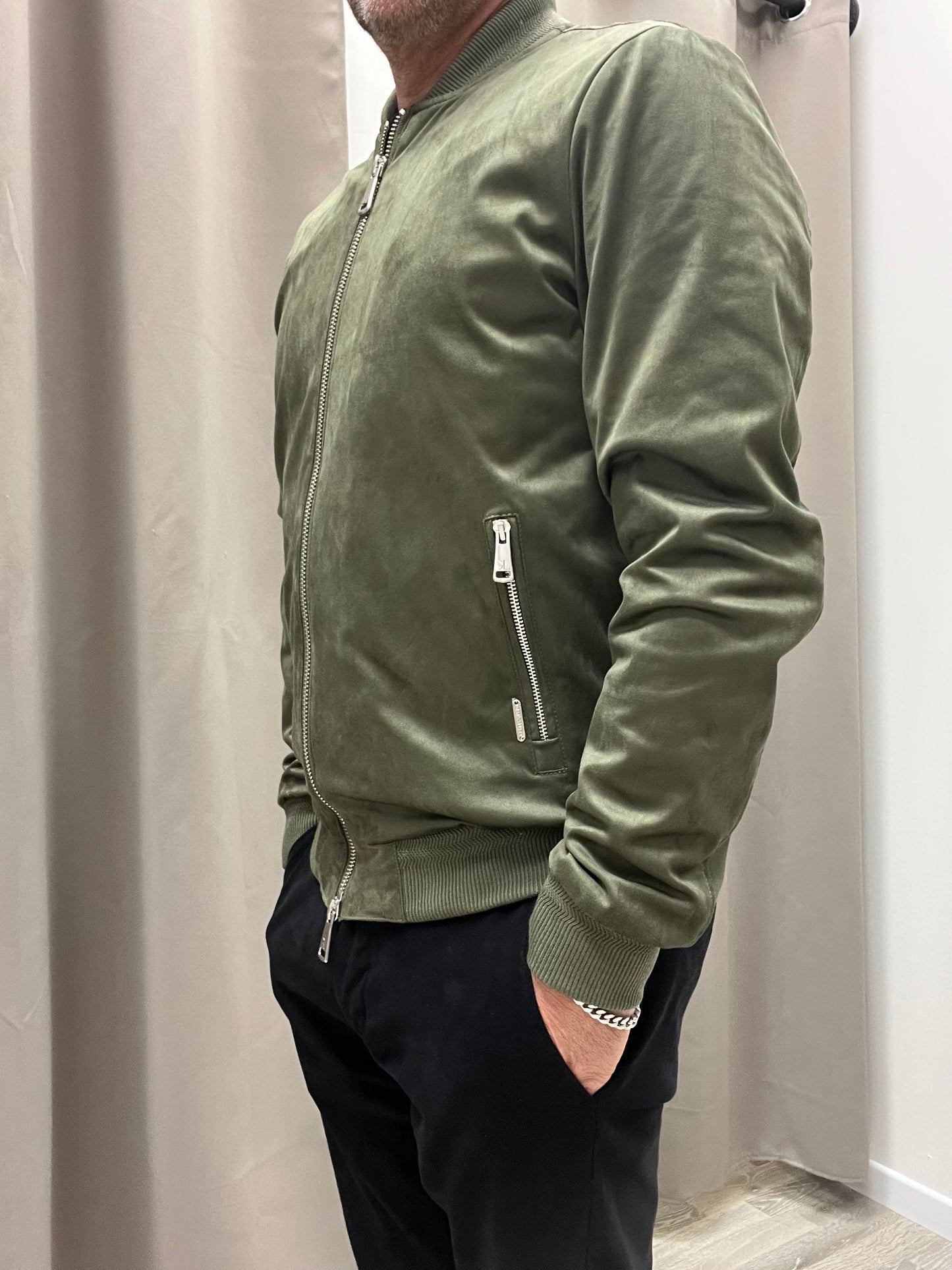 Bomber in Ecocamoscio Verde Militare Gianni Lupo