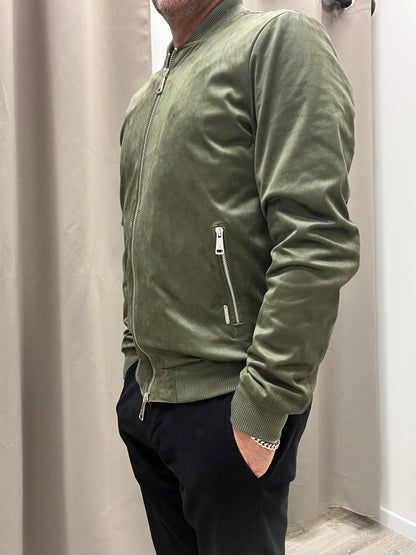 Bomber in Ecocamoscio Verde Militare Gianni Lupo