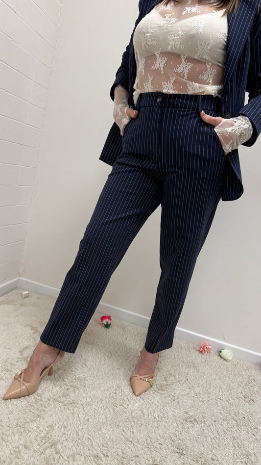 Pantalone sigaretta gessato blu Tensione In