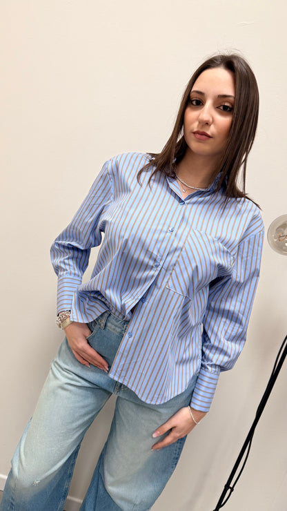 Camicia Righe azzurro e tortora Haveone
